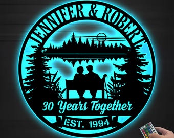 Arte de pared de metal personalizado para el 30.º aniversario de bodas con luces LED, regalo de aniversario para padres, regalo de 30.º aniversario para pareja, letrero de 30.º aniversario