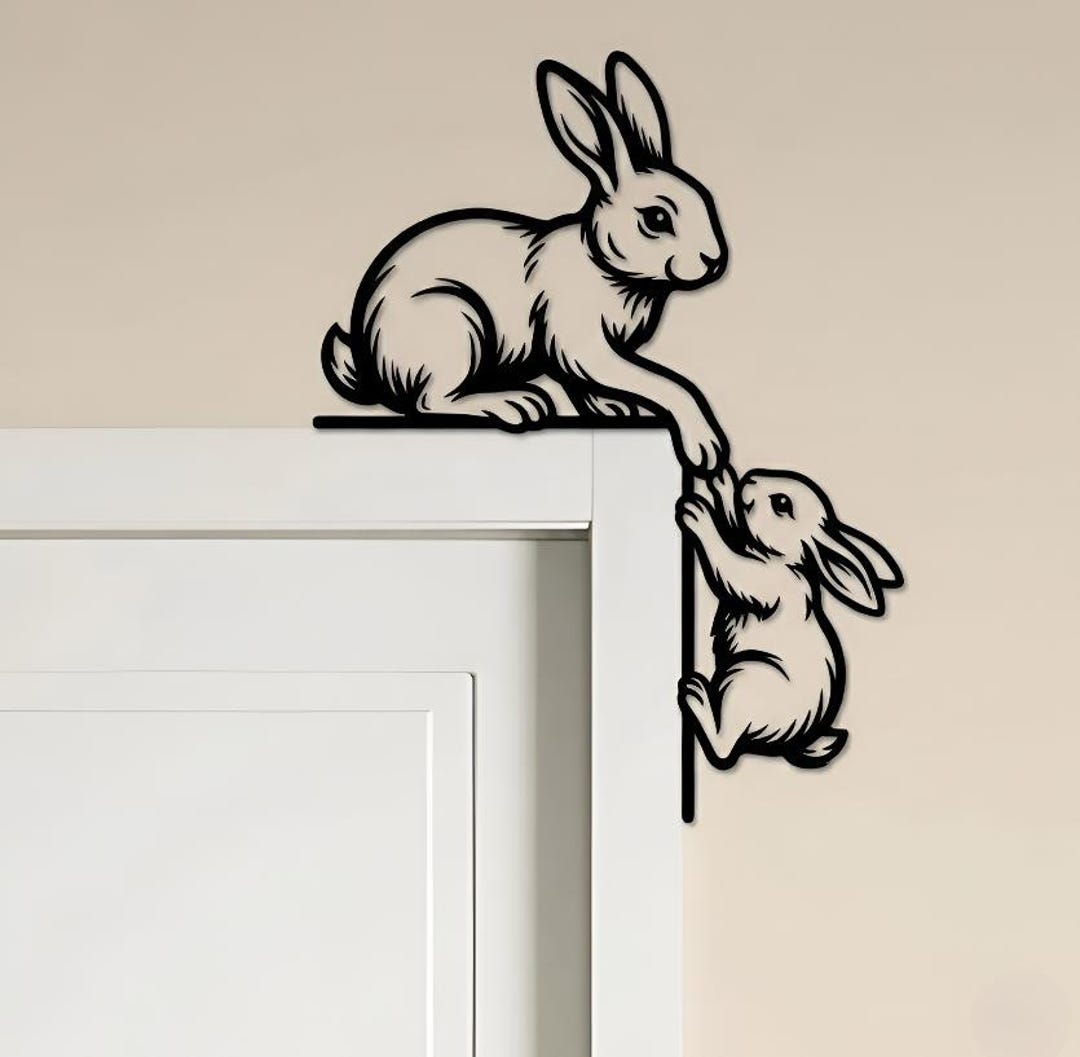 Door Frame Rabbits Rabbit Corner Wall Decor, Bunny Family Metal Art, Cute Door Frame ...