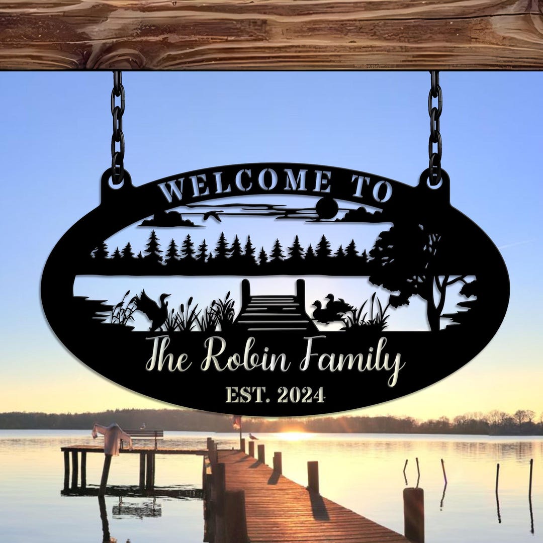 Custom Lake House Metal Sign Wall Art,forest Lake Scene Cabin Cut Metal ...