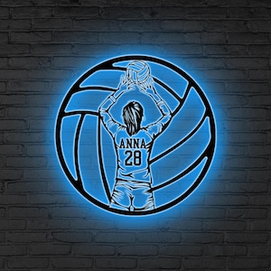 Personalized Metal Volleyball Sign with LED, Volleyball Decor,Custom Metal Volleyball,Volleyball Lover Name Sign,Kid Room Decor Gift for her