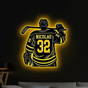 Personalized Hockey Metal Wall Art LED Light,Hockey Metal Sign, Hockey Sign Gift for her,Hockey Stick Metal Wall Art,Hockey Player Name Sign
