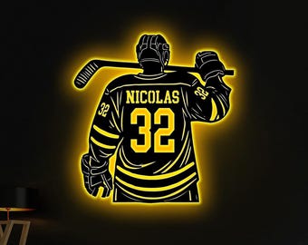 Personalized Hockey Metal Wall Art LED Light,Hockey Metal Sign, Hockey Sign Gift for her,Hockey Stick Metal Wall Art,Hockey Player Name Sign