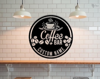 Custom Coffee Bar Sign, Coffee Lover Metal, Coffee lover gift, Coffee name sign, Kitchen coffee sign, Gift for dad, Café Decor,Kitchen decor