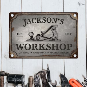 Personalized Metal Workshop Sign, Custom Tools Metal Sign, Father's Day Gift Idea, Dad’s WorkShop Shed Signs Gift,Black Metal Wall Art Decor