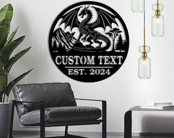 Cartello in metallo personalizzato a forma di drago, decorazione per la casa a forma di drago, cartello personalizzato con nome per amante del drago, arazzo da parete a forma di drago, regalo di compleanno, regalo per la casa, regalo per figlio.