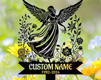 Personalized Angel Memorial Metal Stake,Angel Grave Marker, Angel Memorial Plaque Stake, Angel Grave Stake, In Loving Memory, Cemetery Stake