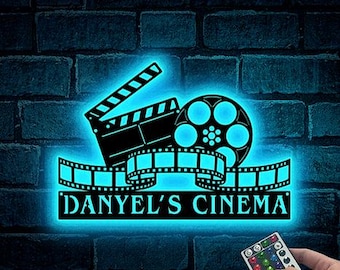Personalized Home Movie Theater Metal Wall Art LED Lights, Custom Cinema Sign, Movie Room Decor, Home Cinema Sign Home Cinema Decor,Dad Gift