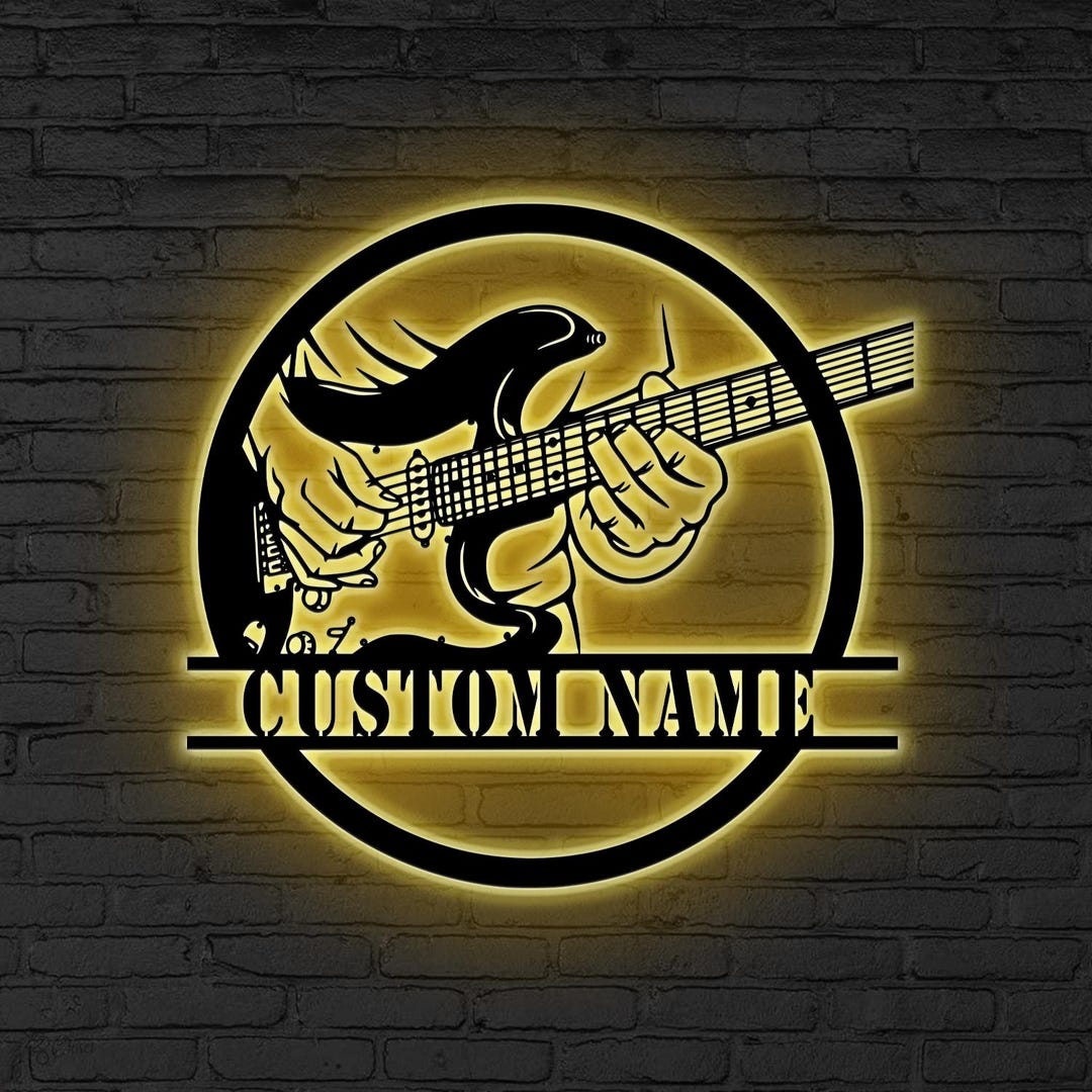 Custom Guitar Neon Metal Sign, Rock Band Room Decor, Personalized ...