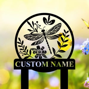 Personalized Dragonfly Garden Sign, Metal Dragonfly Garden Stake, Dragonfly Sign, Dragonfly Wall Art, Dragonfly Decor, Outdoor Yard Garden