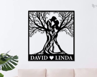 Custom Tree Couple Metal Sign, Tree of Life Wall Decor, Wedding Gift Family Name Sign, Anniversary Gift for couple, Engagement Wedding Decor