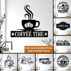 Placa de metal personalizada para cafeteria, placa com nome personalizado para cafeteria, placa para cafeteria, decoração de parede para cozinha, presente para amantes de café, decoração para cafeteria