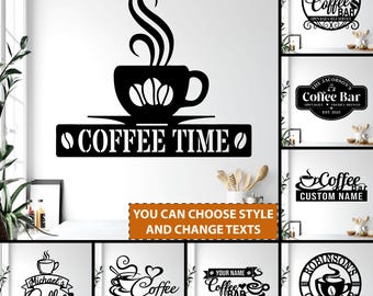 Custom Coffee Bar Metal Sign, Personalized Coffee Bar Name Sign, Coffee Shop Sign, Kitchen Wall Decor, Coffee Lover Gift, Cafe Shop Decor