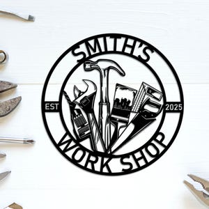 Custom Workshop Metal Name Sign, Worker Dad Gift Idea, Personalized Workshop Metal Sign, Tool Lover Gift, Man Cave Sign Idea, Garage Sign