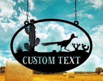 Cartello in metallo personalizzato Roadrunner, regalo per gli amanti del Roadrunner, cartello Roadrunner, decorazione murale Roadrunner, uccello del deserto del sud-ovest, decorazione da appendere per esterni