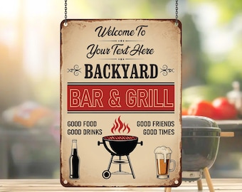 Letrero personalizado para barbacoa en el patio, letrero para barbacoa al aire libre, decoración de patio, letrero de pared para barbacoa, letrero de barbacoa familiar, letrero para bar en el patio, regalo familiar