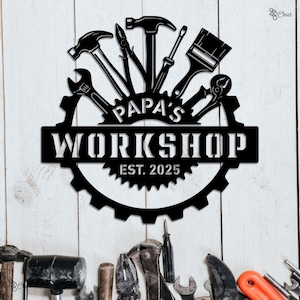 Custom Workshop Sign, Custom Metal Garage, Workshop Sign for Grandpa,Gift for Handy Dad, Metal Workshop Sign, Father&#39;s day gift,Gift for dad