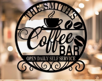 Benutzerdefinierte Coffee Bar Schild Metall, Kaffee Metallschild, Küchenwand, Kaffeeliebhaber Geschenk, Coffee Bar Decor, Housewarming Geschenk, Geschenk für Papa, Home Zeichen