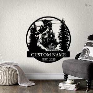Custom Train Metal Sign, Personalized Railroad Decor, Train Lover Gift, Steam Engine Wall Decor, Railroad decor, Steam engine sign, Dad Gift