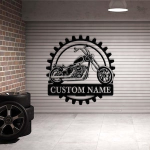 Letrero metálico de motocicleta personalizado, decoración de pared de garaje personalizada, arte de pared de motocicleta, regalo para papá, decoración de garaje de motociclista, letrero para el hogar, letrero de taller