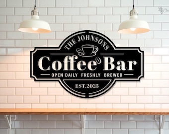 Decoración de café personalizada, arte de pared de metal para barra de café, letrero de barra de café personalizado para cocina, regalo para amantes del café, letrero de cafetería, decoración de barra de café