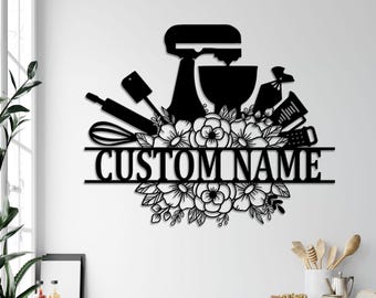 Letrero de metal personalizado para hornear, decoración de cocina, regalo para amantes de la cocina, letrero personalizado con nombre de panadero, regalo de chef, letrero de cocina, regalo para mamá