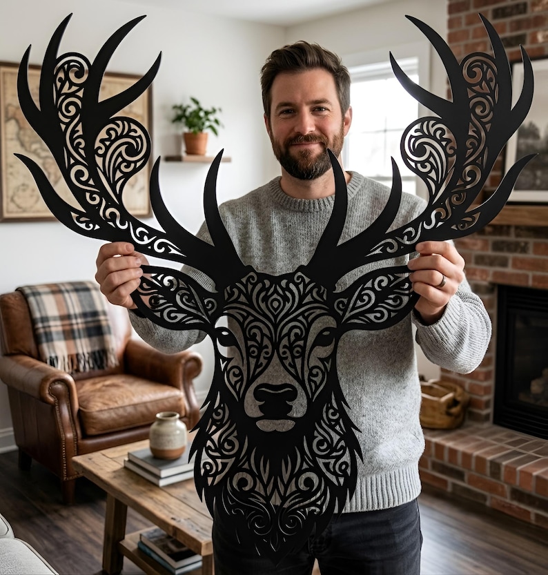 Deer Head Metal Wall Art, Rustic Stag Wall Decor, Hunting Cabin Lodge ...