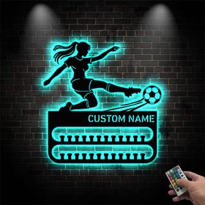 Custom Soccer Metal Wall Art LED Lights, Personalized Football Player Name Sign, Home Decor Kid Nursery Decor, Christmas Birthday Xmas Gift