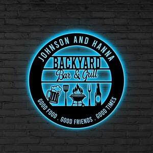 Custom LED Bar & Grill Sign, Personalized Backyard BBQ Neon, Glowing BBQ Bar Grill Sign, Outdoor Kitchen, Bbq sign, Neon grill sign,Dad Gift