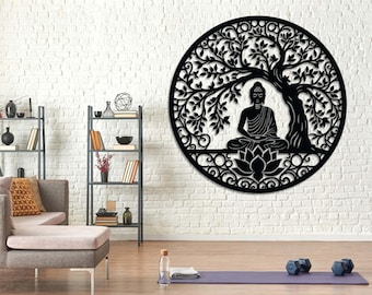 Arte de pared de metal de Buda, letrero de metal Om, decoración de pared de metal del Árbol de la Vida, arte de Buda, decoración de pared de meditación, decoración de estudio de yoga, decoración de sala de yoga