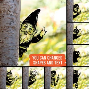 Peek-a-Boo Gnome Metal Sign, Skeleton Middle Finger, Bigfoot with Middle Finger, Bigfoot Sign Peeking Animal Metal Sign Flipping Off Bigfoot