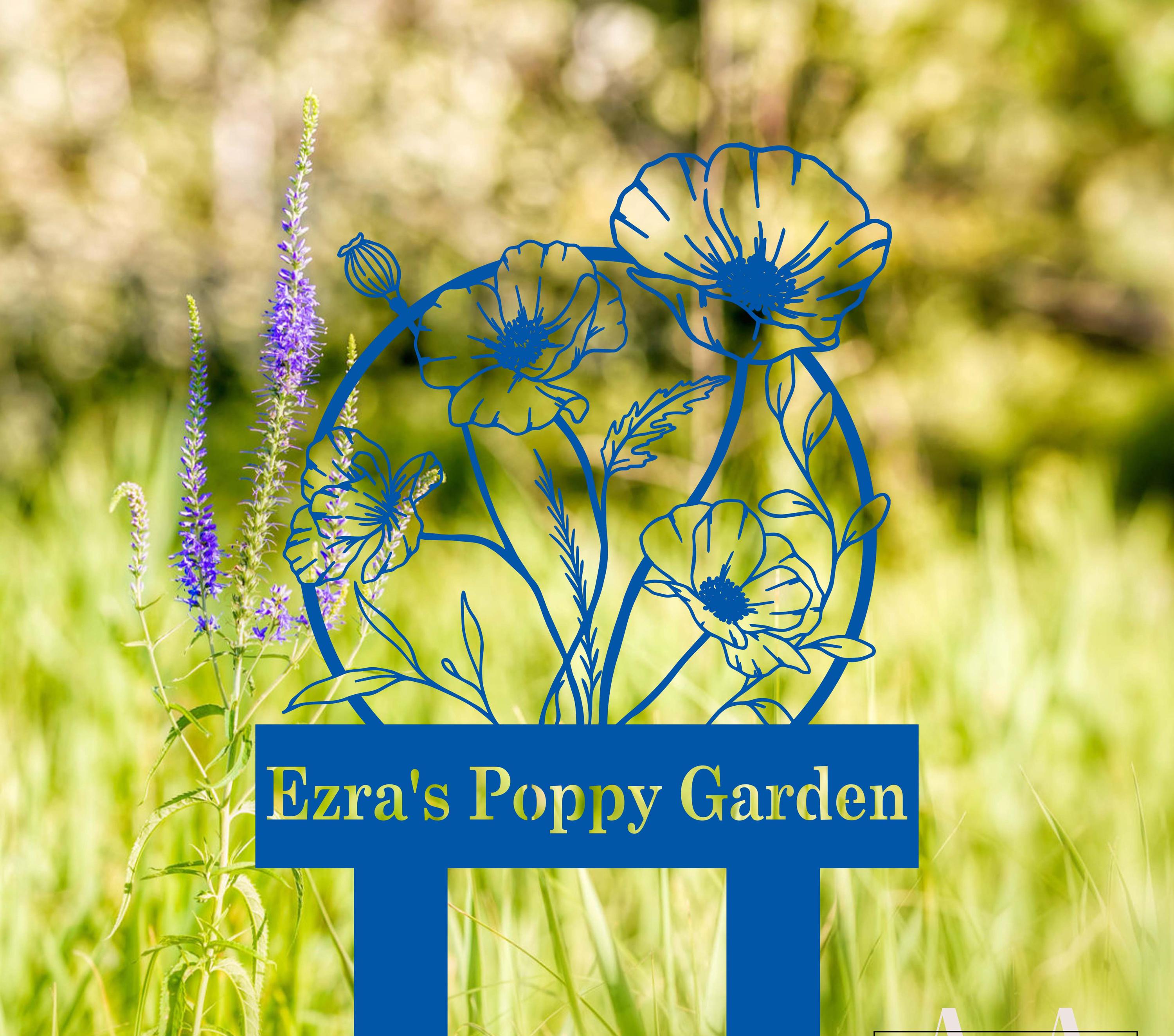Poppy Pattern For Sign Custom Poppy Flowers Garden Sign With Stake, Metal Flower Garden Sign ...
