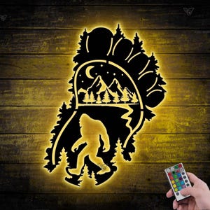Bigfoot Metal Wall Art Sign with LED Lights, Sasquatch Name Sign, Home Decor, Big Foot Boy Nursery Decoration, Birthday Gift, Dad Gift Boys
