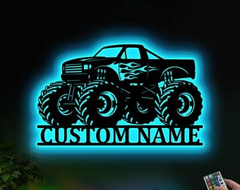 Custom Monster Truck LED Sign, Gift for son, Workshop sign, Truck sign, Off road decor, Monster truck room,Gift for Truck Lover,Garage Decor
