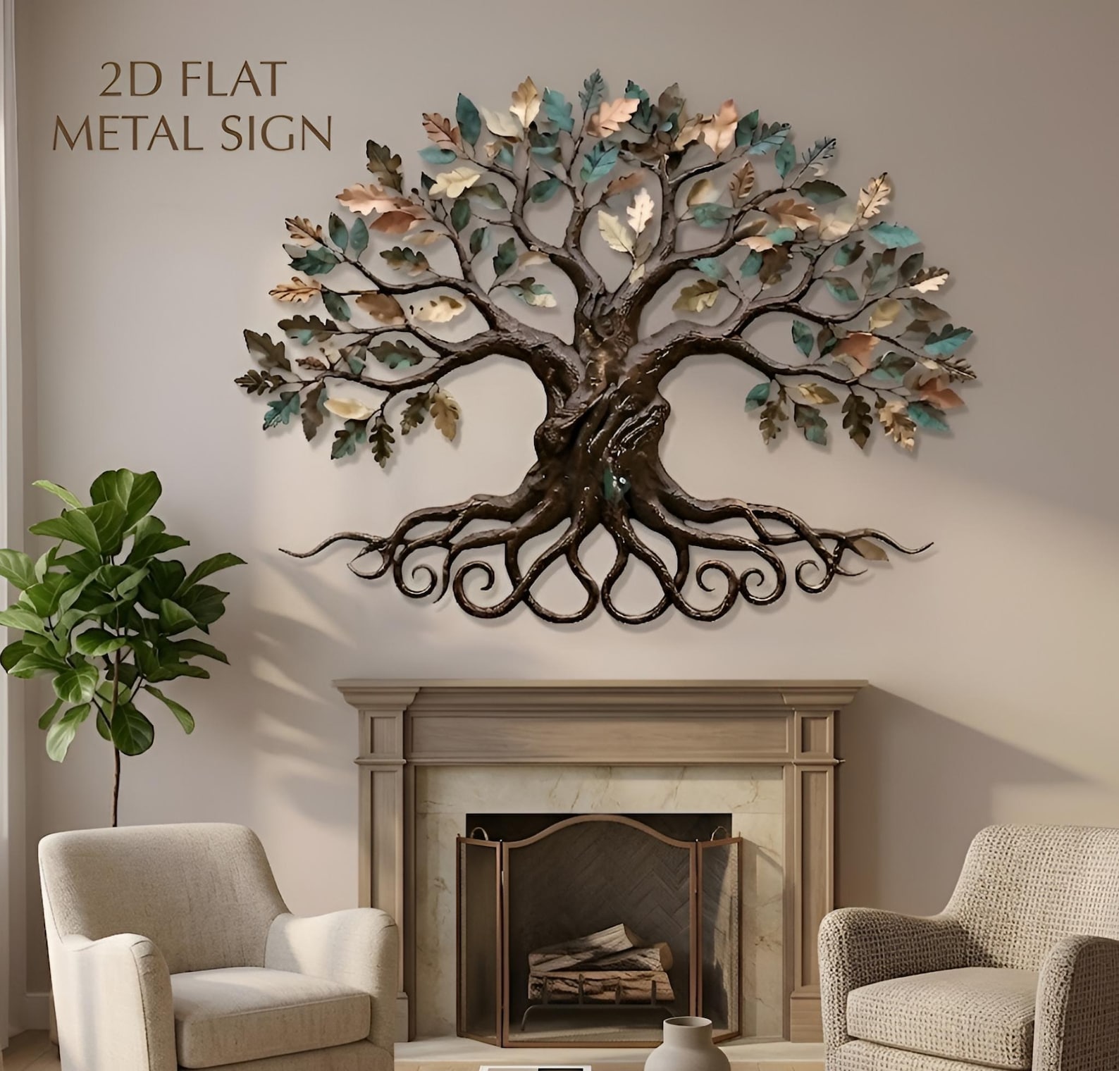Tree Wall Decor Metal Art, Large Tree of Life Sculpture, Rustic Modern ...