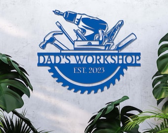 Gepersonaliseerde monteur metalen bord, bord papas workshop, garage muur decor timmerman teken, klusjesman gereedschap teken, garage bord, reparatie gereedschap kunst