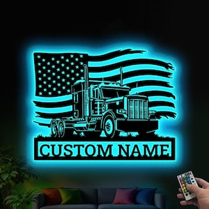 Personalized Metal Semi Truck Driver Sign with Led Lights, Truck Driver Gift, Semi Truck Wall Decor, Fathers Day Gift, Trucking Company Wall