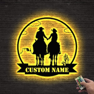 Cowboy Cowgirl Paar Metall Wand Kunst LED Benutzerdefinierte Cowboy Namen Schild Wohnkultur Cowboy Zeichen Benutzerdefinierte Paar Geschenk Western Cowboy Geschenke