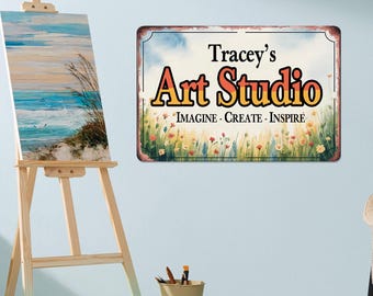 Custom Art Studio-bord, gepersonaliseerde kunstenaarsmuur, Imagine Create Inspire, Art Studio Metal Sign, kunstenaarscadeau, inspirerende muur, creatief cadeau