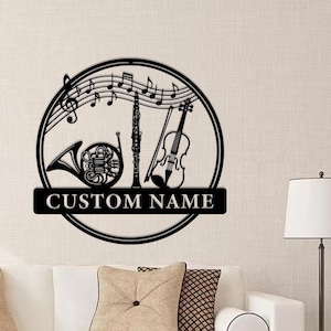Custom Music Room Sign, Personalized Music Note Metal, Musician Gift, Gift for musician,Violin Clarinet Horn Sign,Instrument decor,Band sign