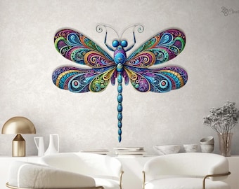 Letrero de metal con diseño de libélula para jardín, decoración de metal para jardín, letrero con nombre, arte de pared con libélula, regalo para jardinero, regalo de libélula para la familia.