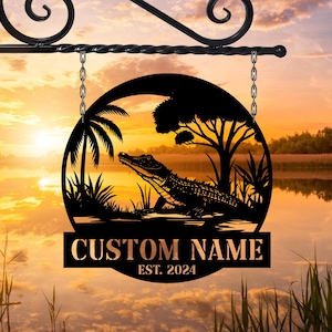 Personalized Alligator Metal Wall, Crocodile Metal Sign, Crocodile Wall Art, Crocodile Decor, Housewarming Gift,Lake House Sign Gift for him