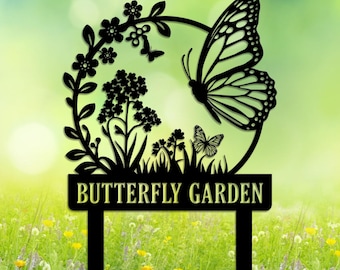 Personalized Butterfly Garden Sign, Butterfly Metal Garden Stake, Custom Gardener Name Sign,Butterfly Garden Art,Metal Yard Art,Garden Decor
