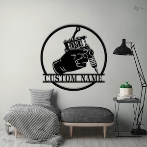 Custom Tattoo Studio Metal Sign, Tattoo Machine Wall Art, Tattoo Machine Metal Sign, Ink artist gift, Tattoo shop sign, Gift for Tattoo shop
