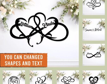 Custom Couple Name Sign, Personalized Heart Infinity Metal Wall, Heart Infinity Wall Art,Romantic Gift,Bridal shower gift,Love infinity sign