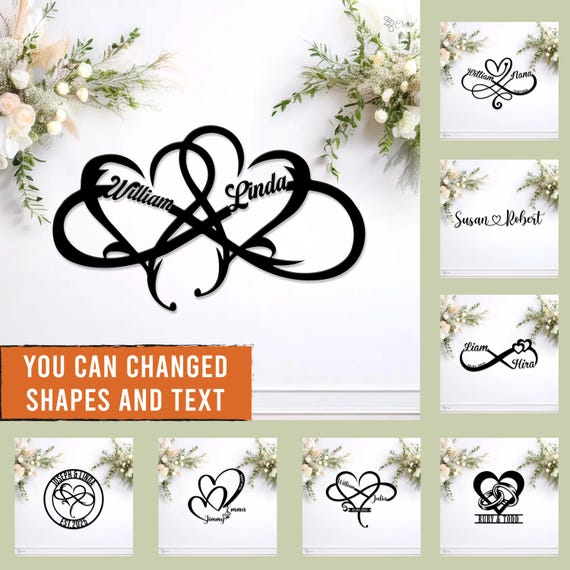 Custom Couple Name Sign, Personalized Heart Infinity Metal Wall