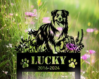 Personalized Australian Shepherd Dog Memorial Stake, Dog Name Sign, Sympathy Sign, Custom Pet Grave Marker, Remembrance Stake, Dog loss gift