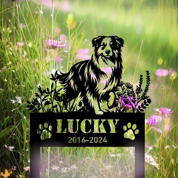 Palo commemorativo personalizzato per pastore australiano, cartello con il nome del cane, cartello di condoglianze, lapide personalizzata per animali domestici, palo commemorativo, regalo per la perdita di un cane