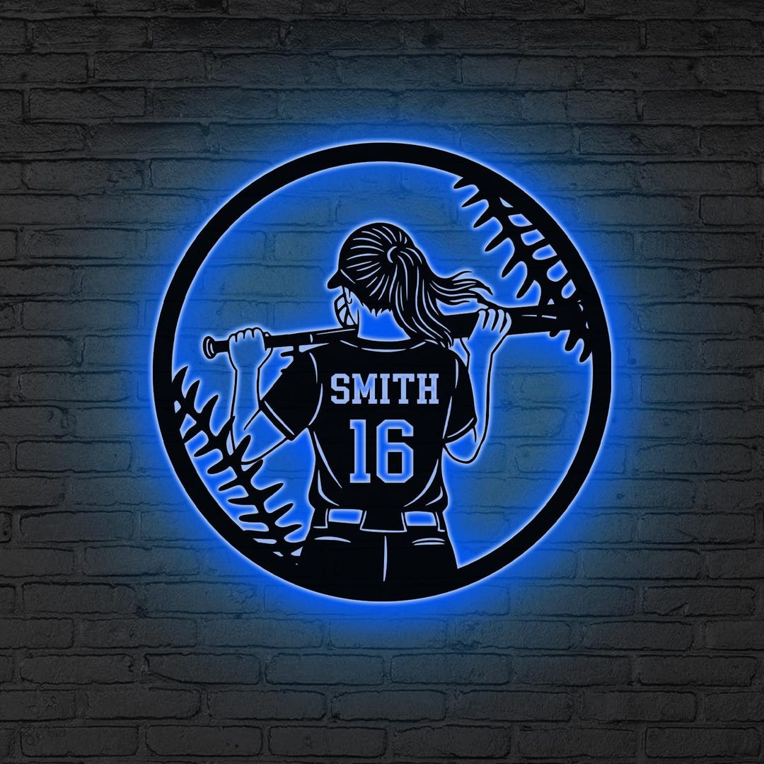 Personalized Softball Pitcher Metal Wall Art Led Lights, Softball Sign ...