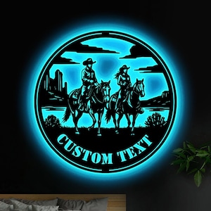 Benutzerdefinierte Cowboy Cowgirl Paar Metall Wand Kunst LED Personalisierte Cowboy Namensschild Wohnkultur Cowboy Zeichen Benutzerdefinierte Paar Geschenk Western Cowboy Geschenke
