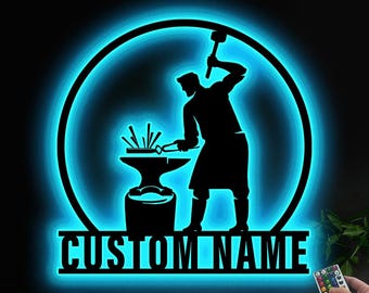 Custom Welder Blacksmith Metal Led Light, Personalized Blacksmith Name Sign Decoration For Room, Gift for him, Home Decor, Blacksmith Sign